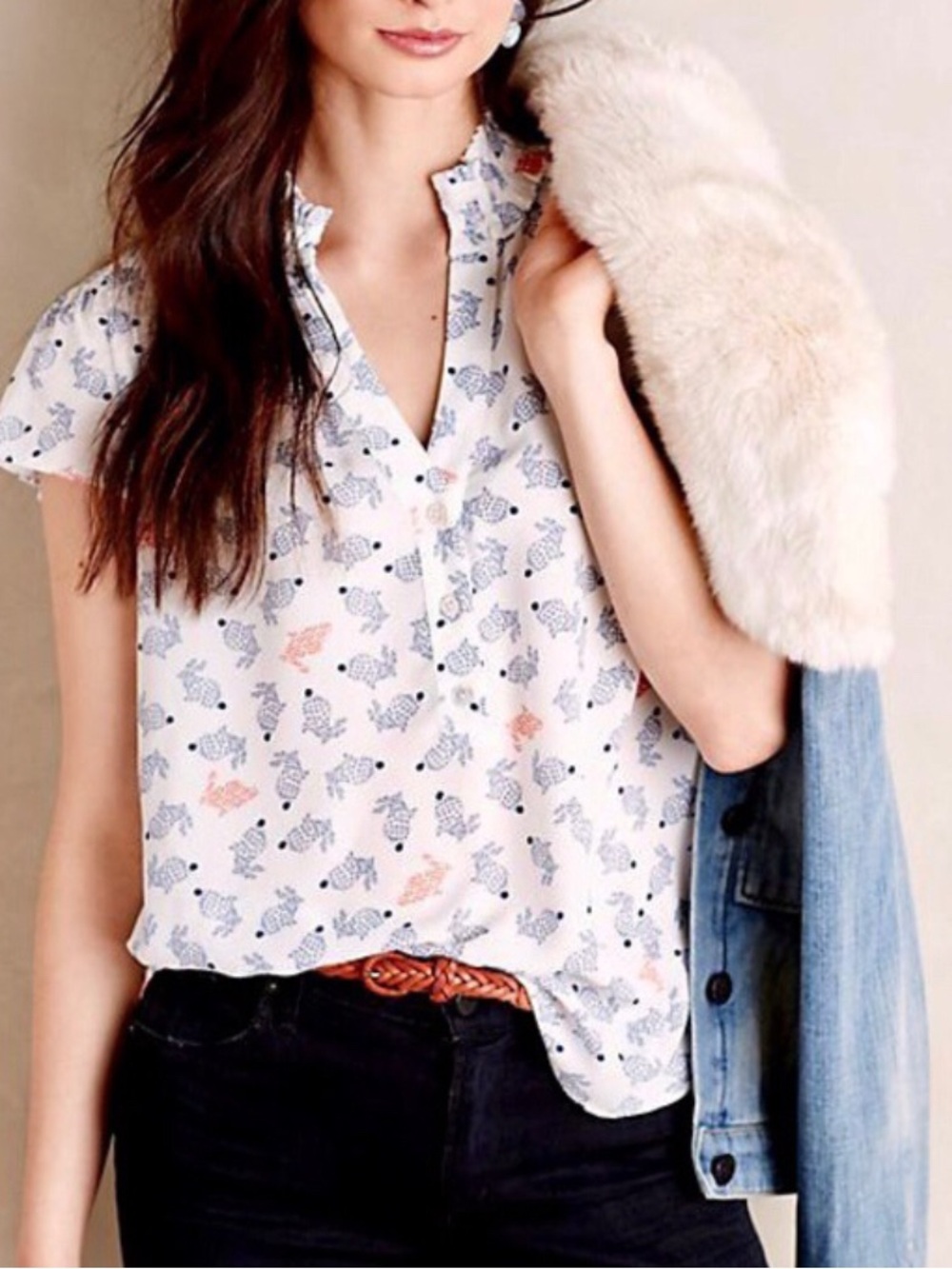 Maeve by Anthropologie Hop Along Rabbit Print Top